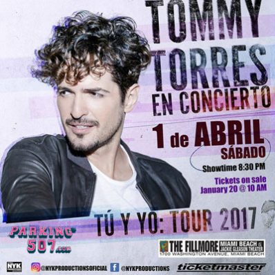 TOMMY TORRES EN CONCIERTO SABADO 1 DE ABRIL EN EL FILLMORE DE MIAMI BEACH