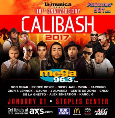 BOLETOS PARA LA EDICIÓN ESPECIAL DEL DÉCIMO ANIVERSARIO DE CALIBASH EN STAPLES CENTER EL 21 DE ENERO SE HAN AGOTADO